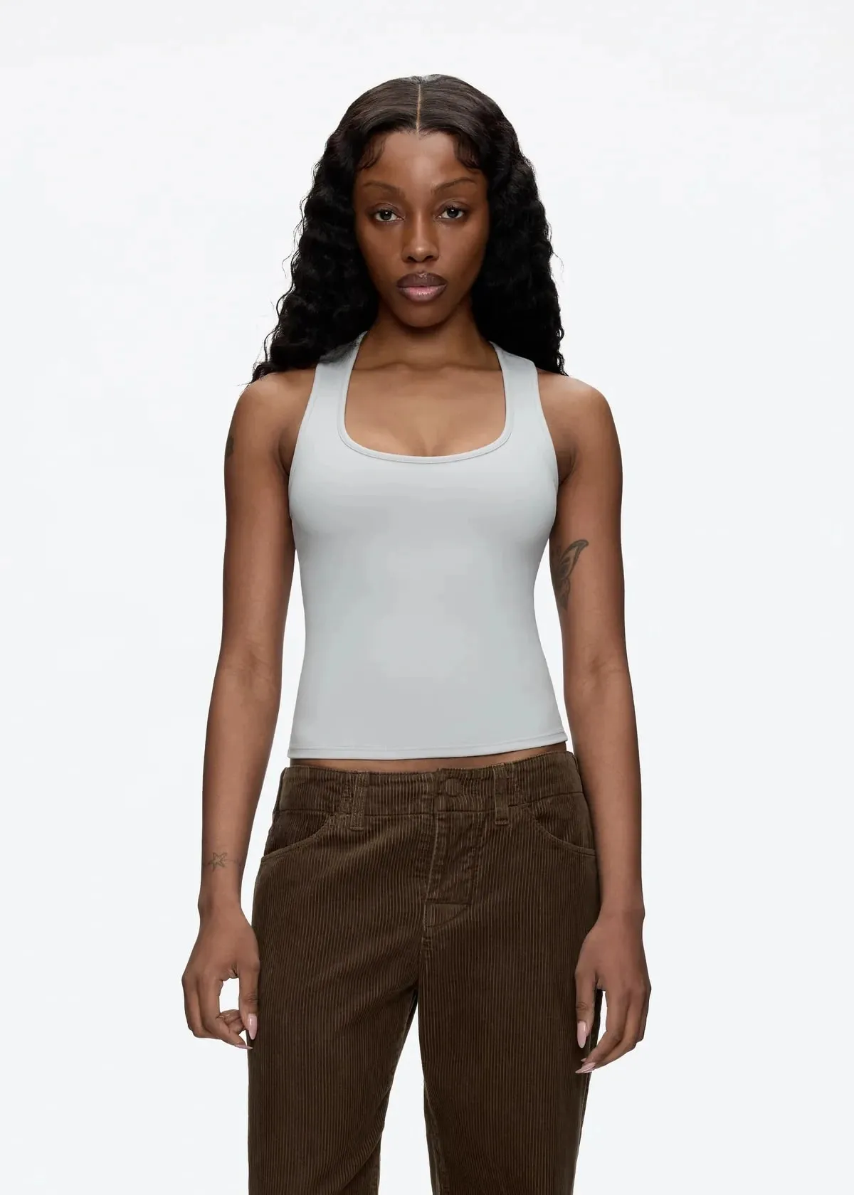 Tank Classic X-shaped Backless Baby Blue and Misty Gray Multi-color Comfortable Elastic Waist Tight Fit Backless Top
