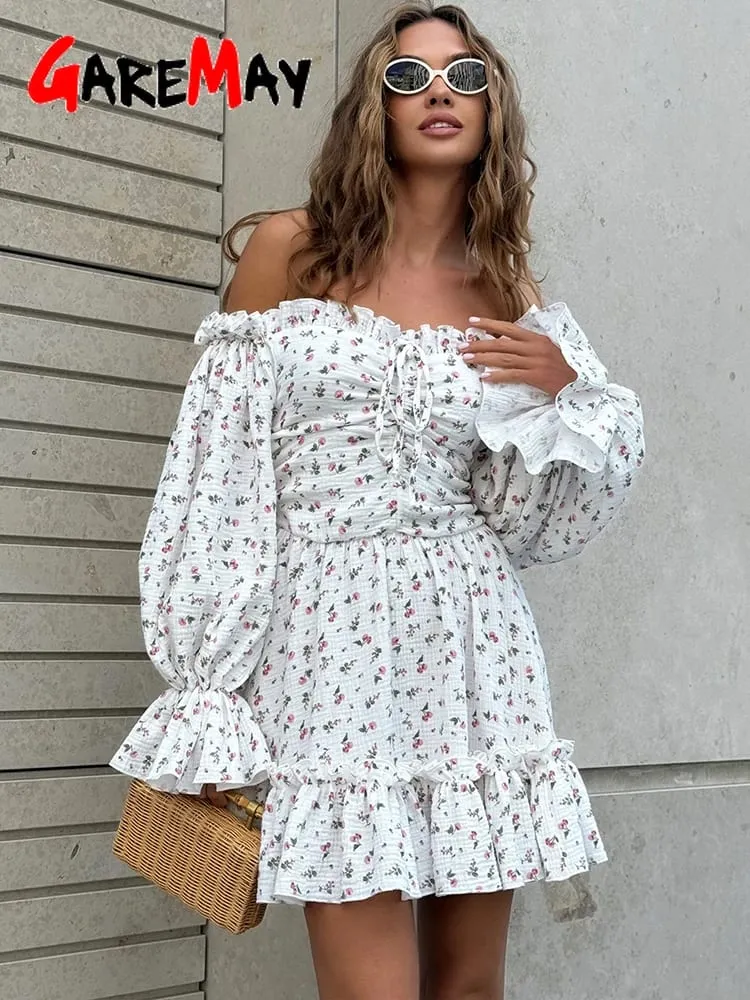 Women's Muslin Dress with Long Sleeves Elegant White Summer Dresses Cotton Beach Beautiful Sexy Short Mini Dress for Women