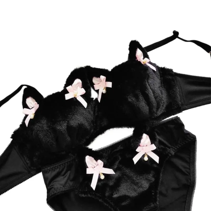 Lingerie invernale da donna con motivo panda a cartoni animati, reggiseno e mutandine in peluche peloso, biancheria intima per cosplay di anime giapponesi, scolaretta