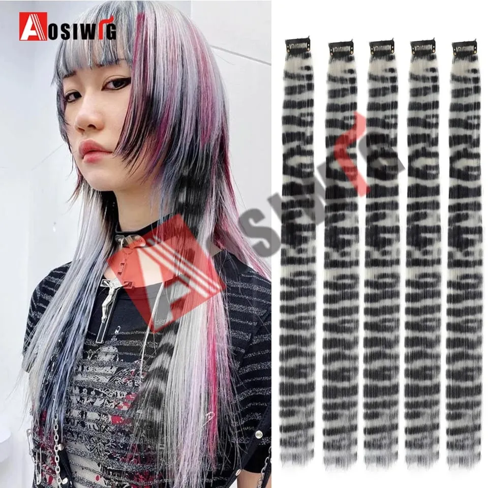 5PC Synthetic Feather Hair Extensions With Clips Heat Resistant Straight Hair Extensions Color Colored Black Hair Clip Womens 8G