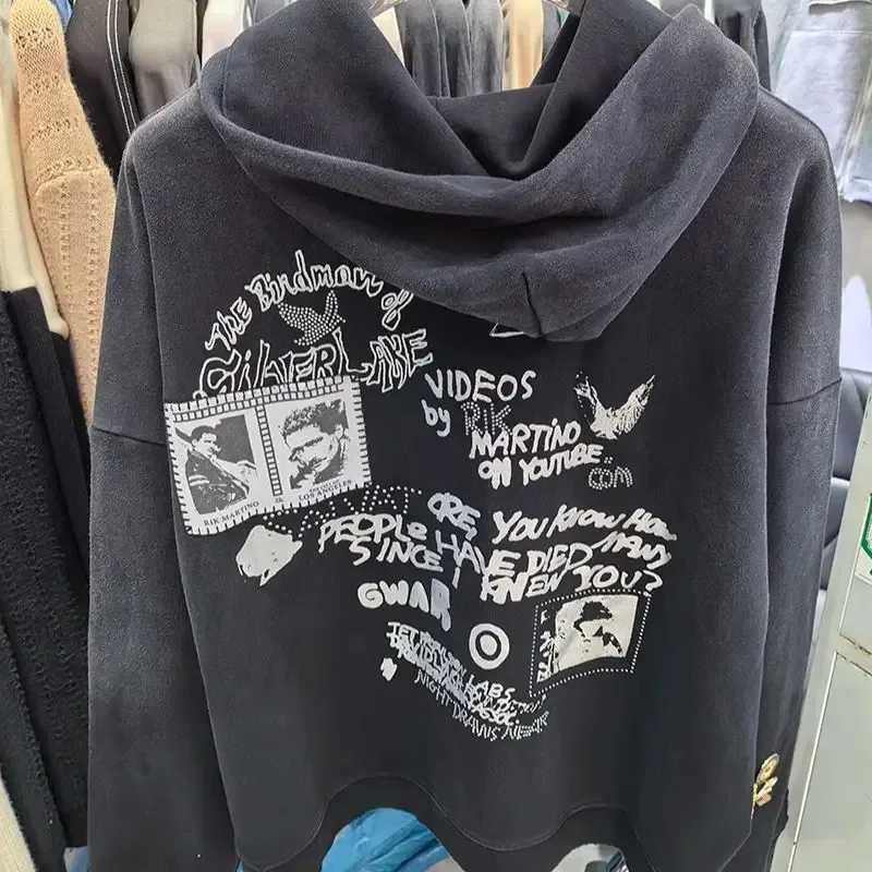 Nouveau surdimensionné PALY sweat à capuche pour homme femme lavé noir endommagé meilleure qualité décontracté Vintage Cardigan Zip sweats
