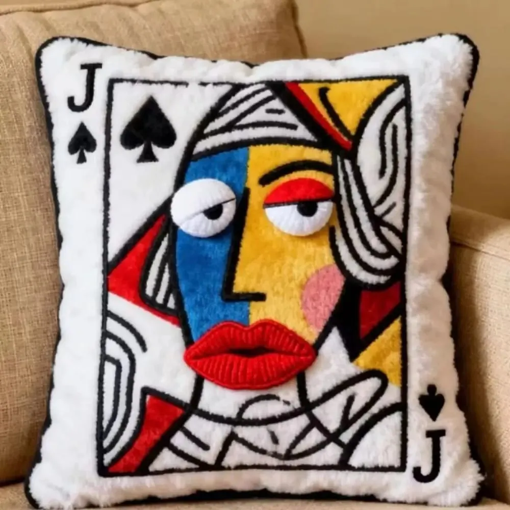 Patchwork Style Poker Card Cushion High-Value Design Card Game Theme Embroidered Pillow 3D Big Eyes Plush Cushion Gift Giving — image 6
