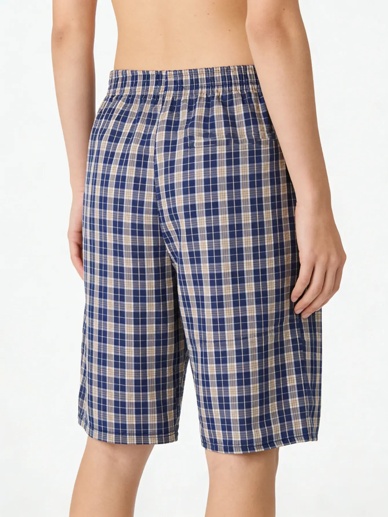 Calça longa de praia masculina, calça de canto plano, casual, xadrez, cintura elástica, confortável, casa, casual, dormir, juventude, calças de boxe