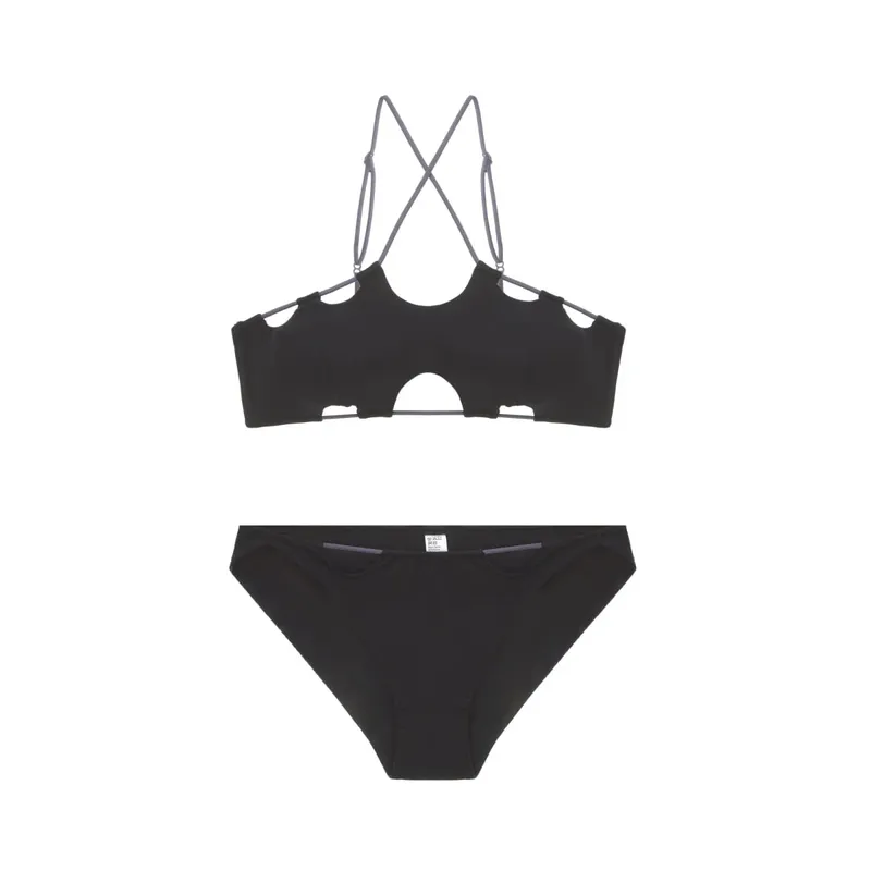 Sexy hanging neck bra simple solid color cross back bustier without steel ring breathable lingerie briefs women's underwear
