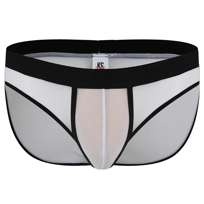 Fashion Solid Color Men Underwear Mesh Breathable Briefs Underpants Low Waist Trunks Male