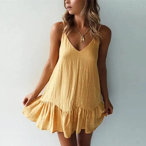 Dress Women Sexy Spaghetti Strap Ruffle Summer Dress 2026 Cotton Linen Vestidos Green Dresses Off Shoulder Sexy Mini Sundress — image 7
