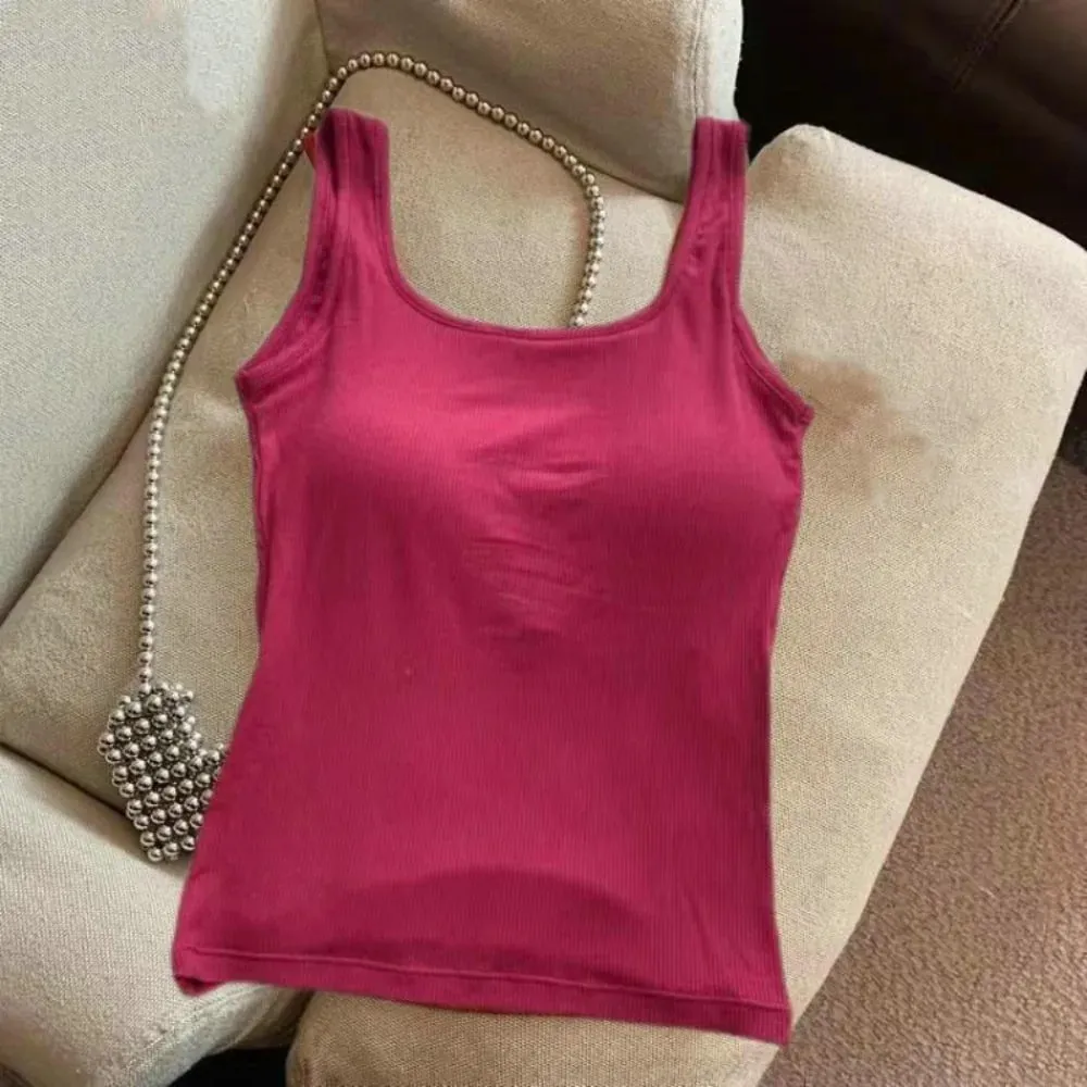 Fashion Solid Color Bodycon Top Sleeveless with Chest Pad Camisole Clubwear Backless Tank Top for Women