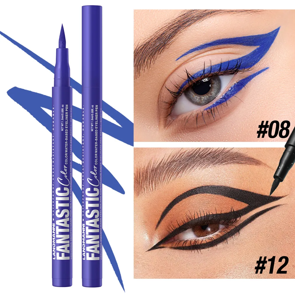 Matte Blue Black Liquid Eyeliner Pen Waterproof 12 Colors Ultra-thin Colorful Eyeliner Smooth Quick-Drying Eye Liner Pen Makeup — image 1