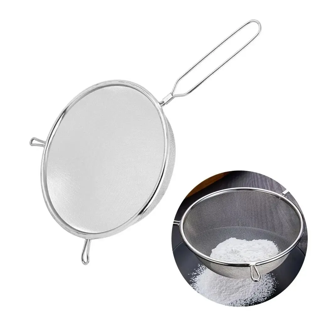 Stainless Steel Flour Filter Screen Double Ear Screen Handle Fine Mesh Strainer Cooking Spoon Soybean Milk Snack French Fries
