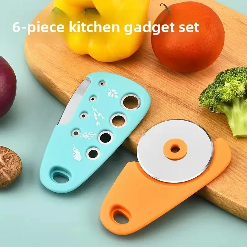 Kitchen gadget set of 6-piece pizza knife vanilla cutter bottler shredder garlic grinder set