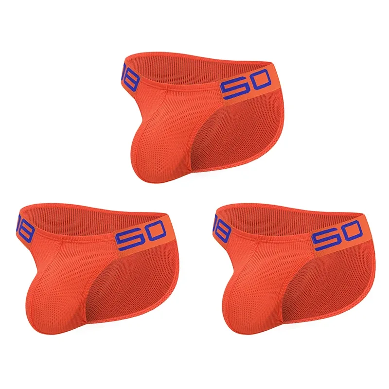 Herren-Slip aus Nylon-Mischgewebe, atmungsaktiv, Horn, Spleiß, Buchstabenprägung, breiter elastischer Bund, fluoreszierende Farbe, sexy Unterwäsche