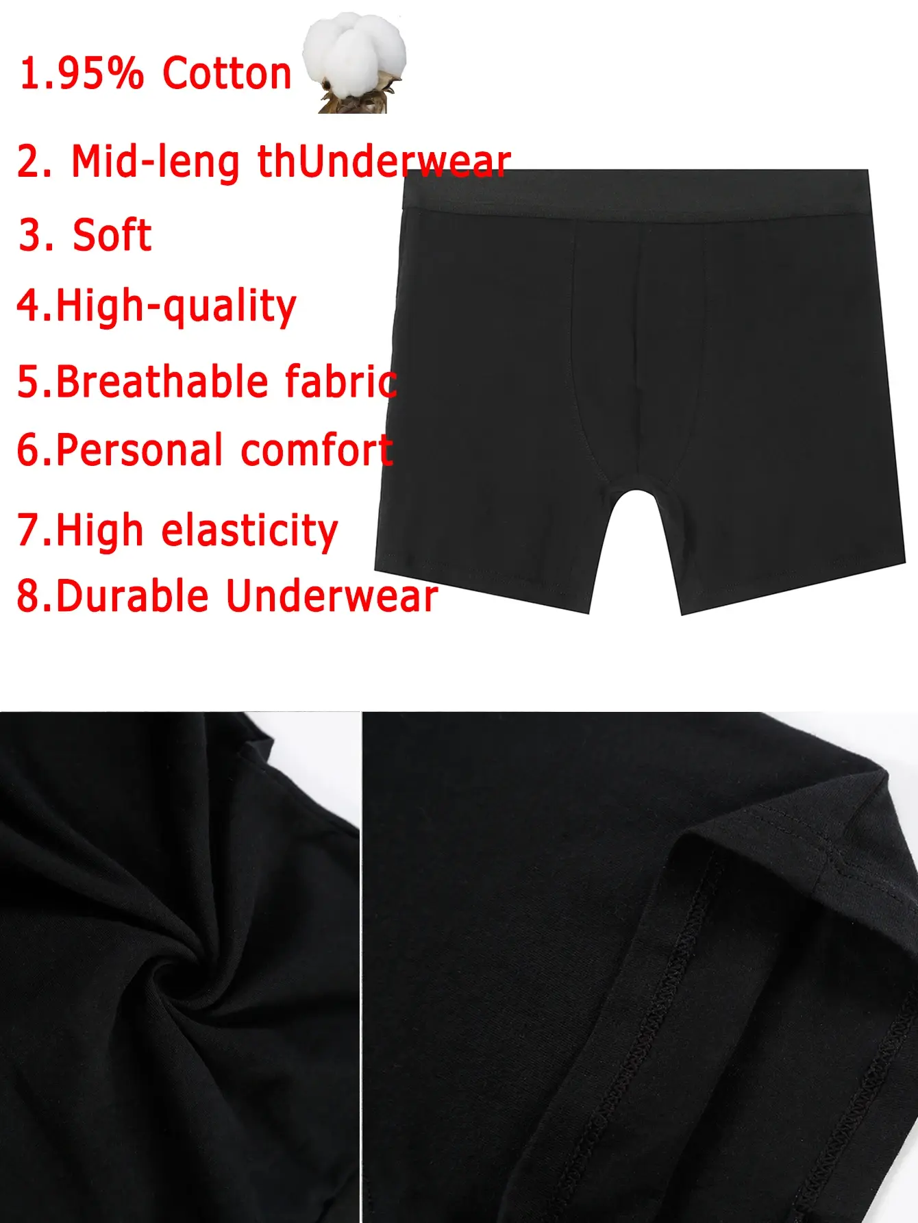4pcs Pack Mid-Long Boxer Shorts Men Underwear Cotton Male Underpants for Men Sexy Homme Boxershorts Box Panties Slips Set Lot — image 1