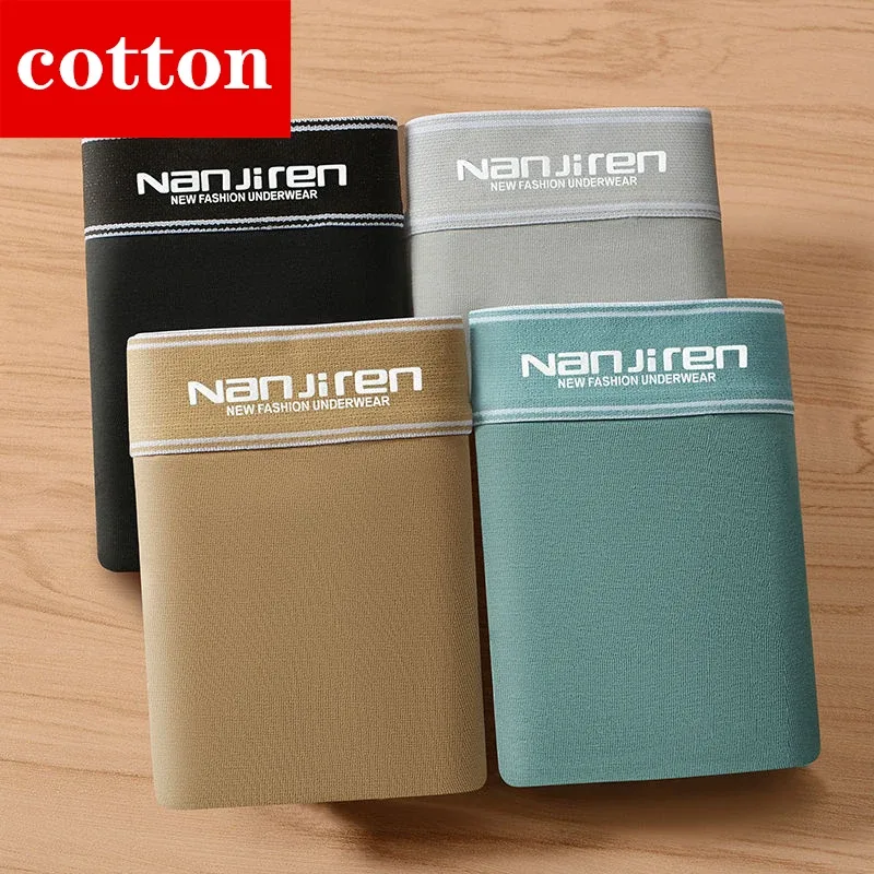 4Pcs/lot Men's Underwear Sexy Boxer Shorts Cotton Panties Man Solid Underpants Male Soft U Convex Lingerie Plus Size L-6XL