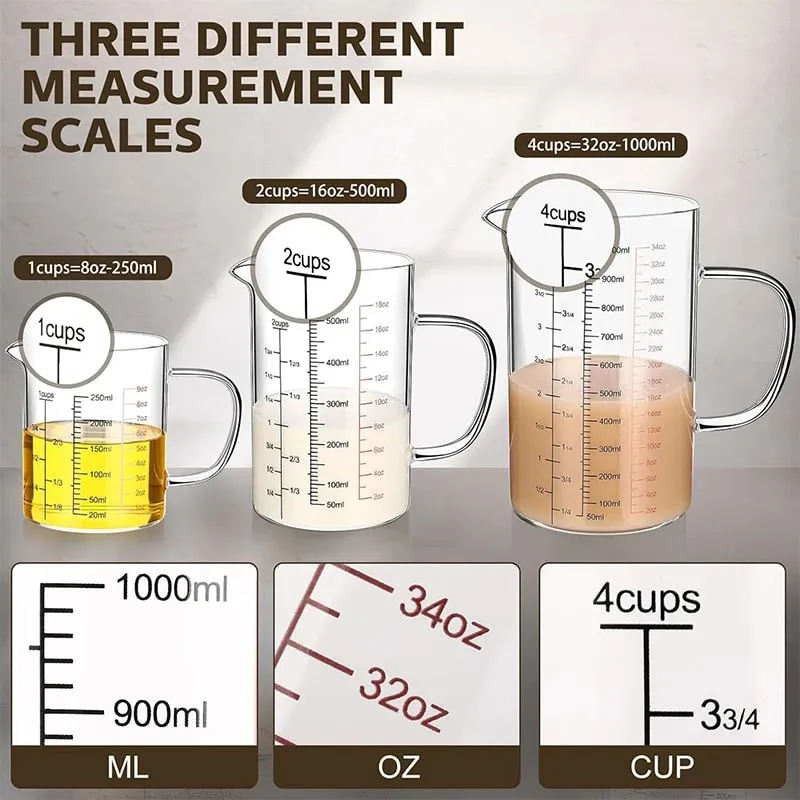 Mataas na Borosilicate Glass Measuring Cups Clear Glass Scale Cup With Handle V Shaped Spout Kitchen Glass Measuring Beaker