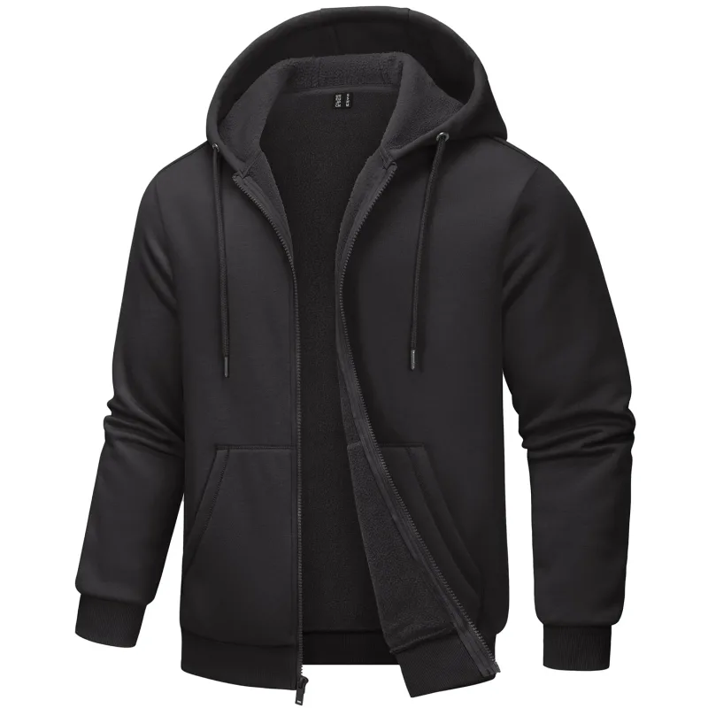 Big Pockets Fleece Lining Hoodies Mens Hooded Coats Full Zip Up Casual Hoodie Jackets Athlete Running Hiking Sportswear — image 1