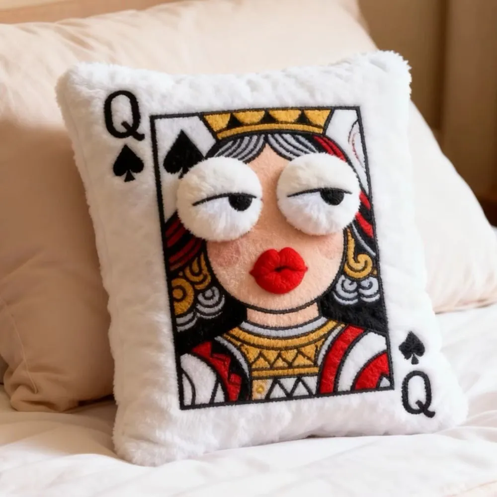 Patchwork Style Poker Card Cushion 3D Big Eyes Card Game Theme Plush Cushion High-Value Design Patchwork Pillow Gift Giving