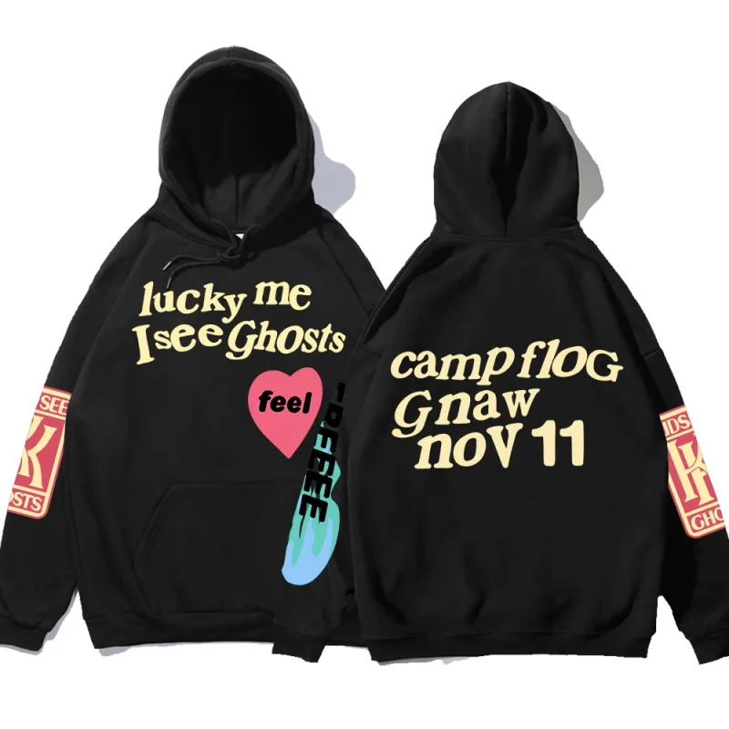 Graffiti Letter Printed Loose Hooded Kanye Sweatshirts Men Oversized Fleece Luck Me I See Ghosts Hoodie Unisex Pullover Hoody — image 6