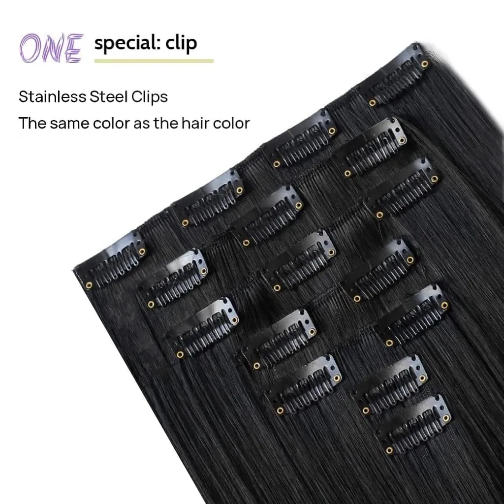 22 Inch Long straight Black Clip in Hair Extensions 130G 7pcs Synthetic Clip in Hair Extensions