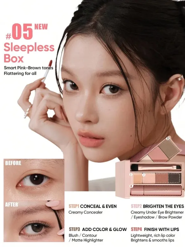 Judydoll All-in-One Eyebrow Palette PortableMultiFunction Eyeshadow Blusher Makeup Set For Travel Blush Contouring