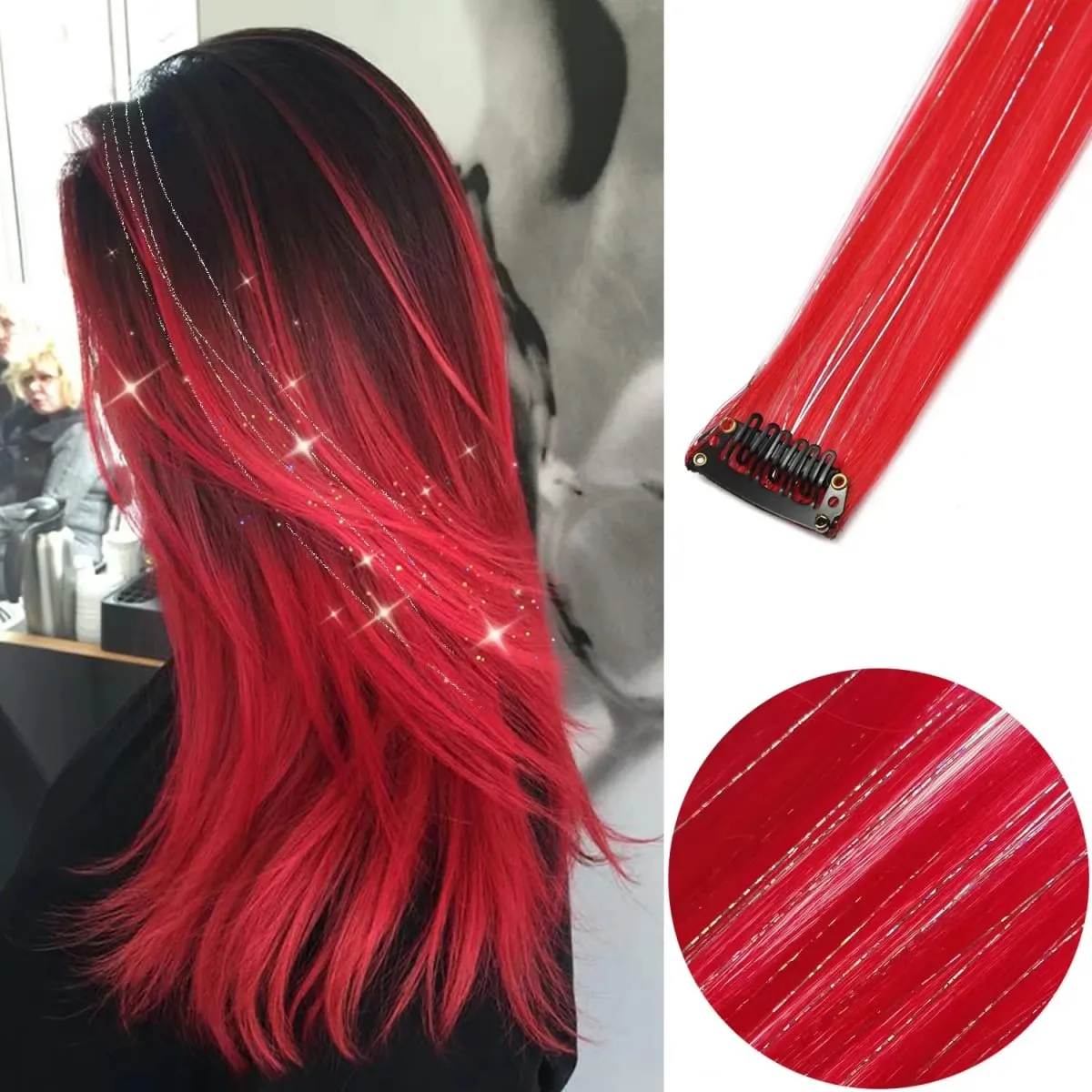 6pcs/pack Colored Party Highlights Clip in Hair Extensions 22 inches Multi-colors Straight Hair Synthetic Hairpieces