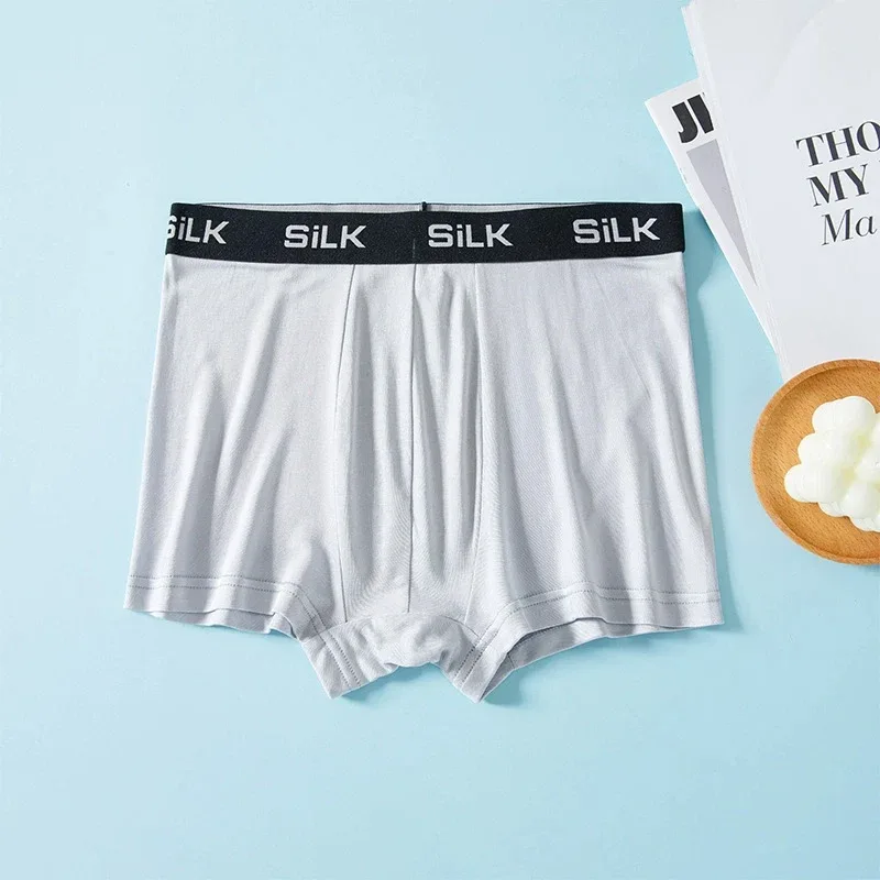 SuyaDream MEN Boxer Shorts 100%Natural Silk Healthy Solid Panties Natural Fabric Underwear