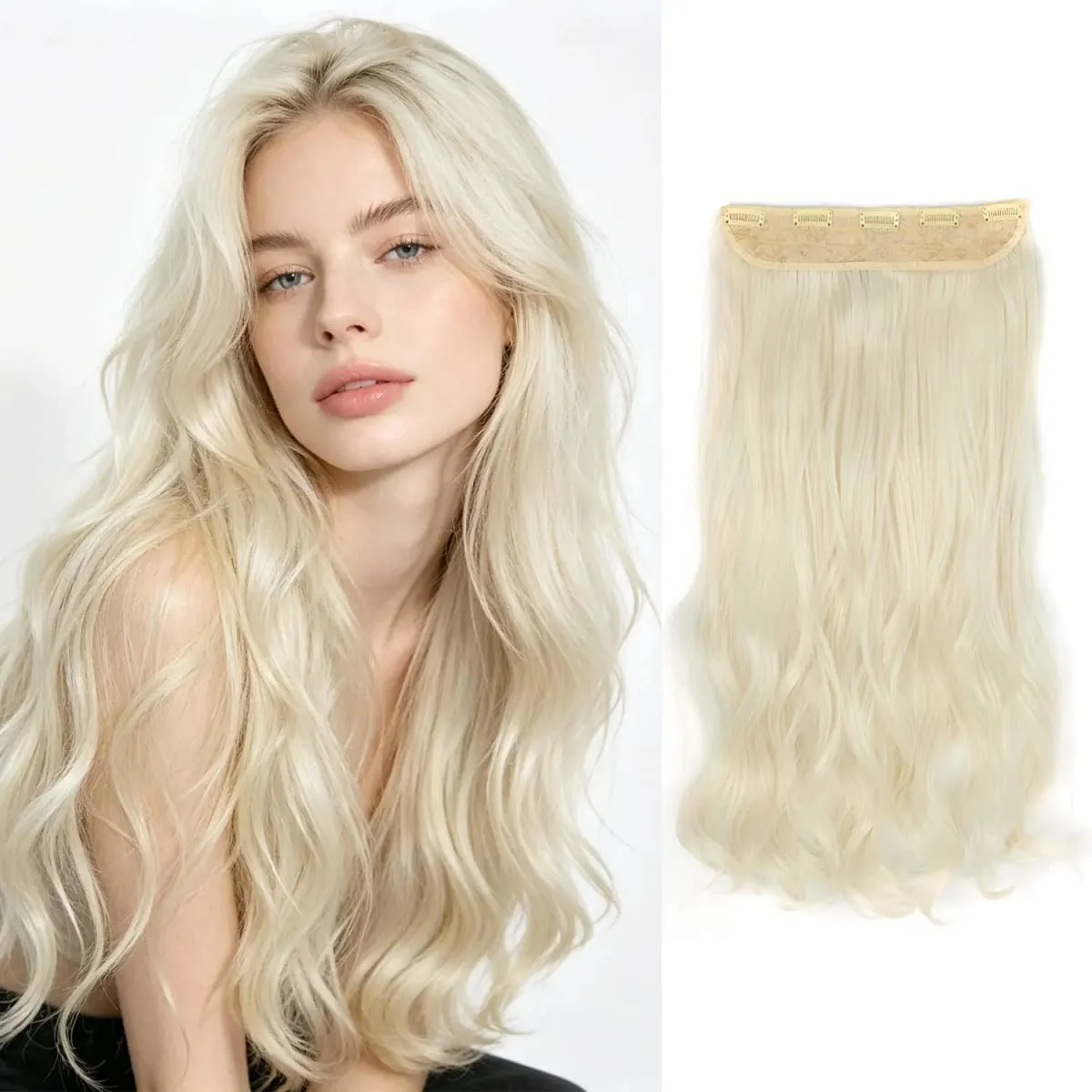 Extensions de cheveux synthétiques à clips, postiche ondulée en fibre haute température, 5 clips en une pièce, pour femmes, fête quotidienne, vacances