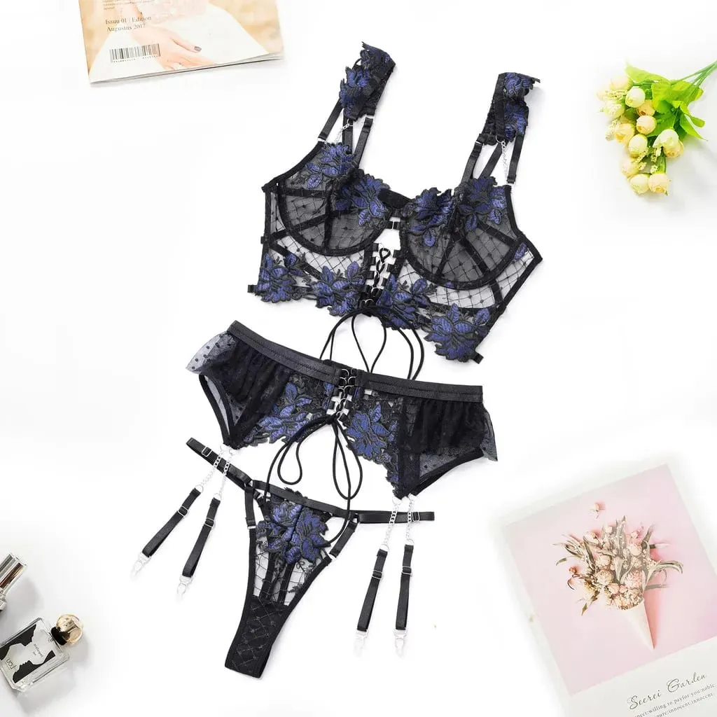 Frauen Rot Floral Spitze Dessous Set Sheer Bügel Dünnen Bh Passenden Tanga Höschen Sexy Hohl Dessous