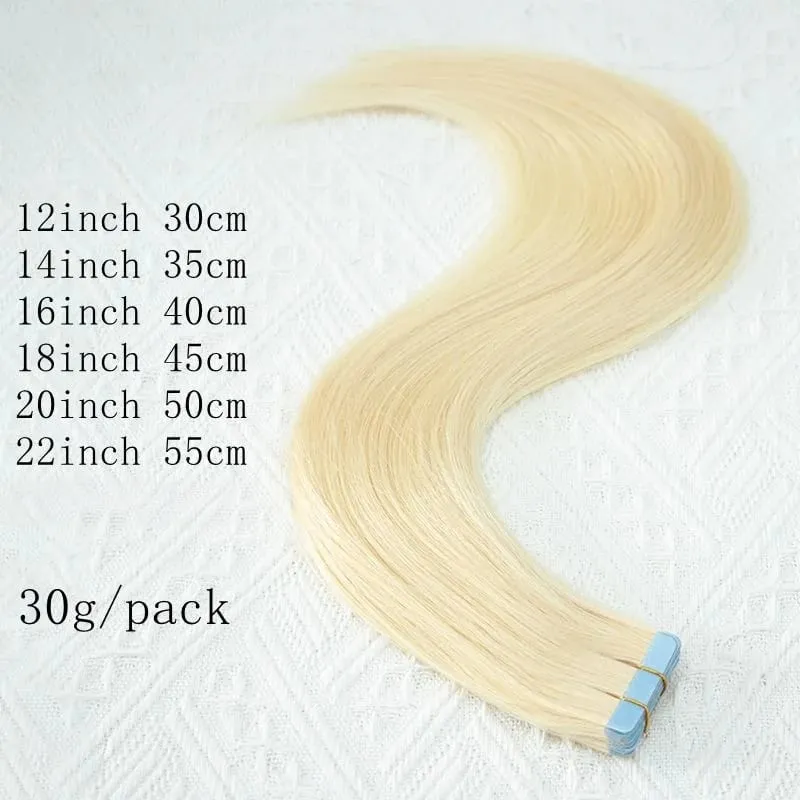 20PCS 12-22inches 30g/pack Tape in Hair Extensions Human Hair Seamless Tape Hair Extensions Skin Weft PU Tape On Hair
