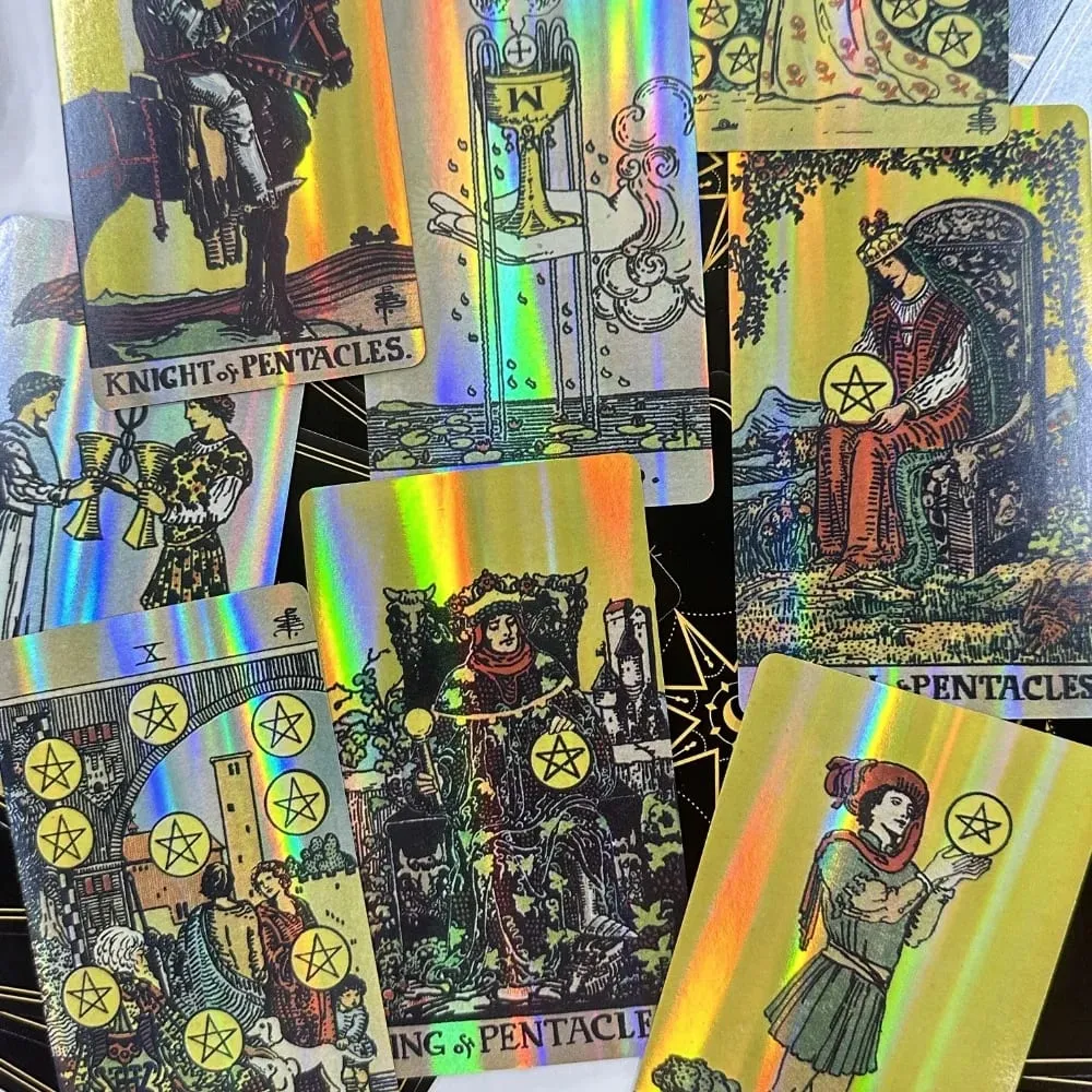 12*7cm Holographic A.E. Tarot Deck In Sliding Rigid Gift Box 78 Pcs Tarot Cards with Guidebook and Drawstring Pouch — image 5