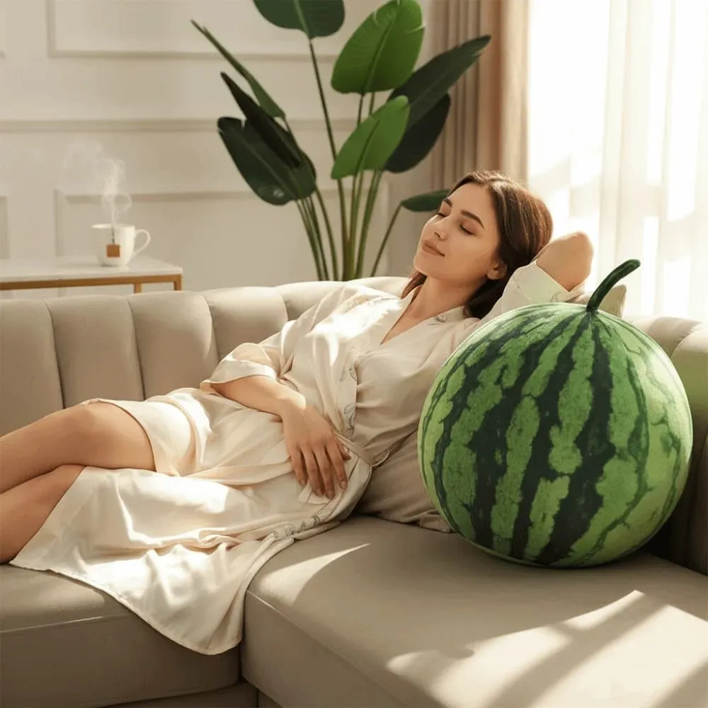 Soft Cotton Watermelon Round Oval Shape Lifelike Watermelon Stuffed Pillow 3D Simulation Funny Design Watermelon Pendant