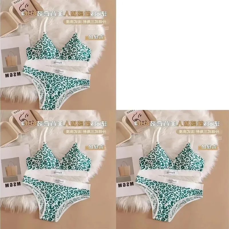 1/3Pcs Seamless Bra Set Low Waist Panties Leopard Bralette Sexy Lingerie Set Vneck Sport Brassiere Female Cotton Underwear — image 13