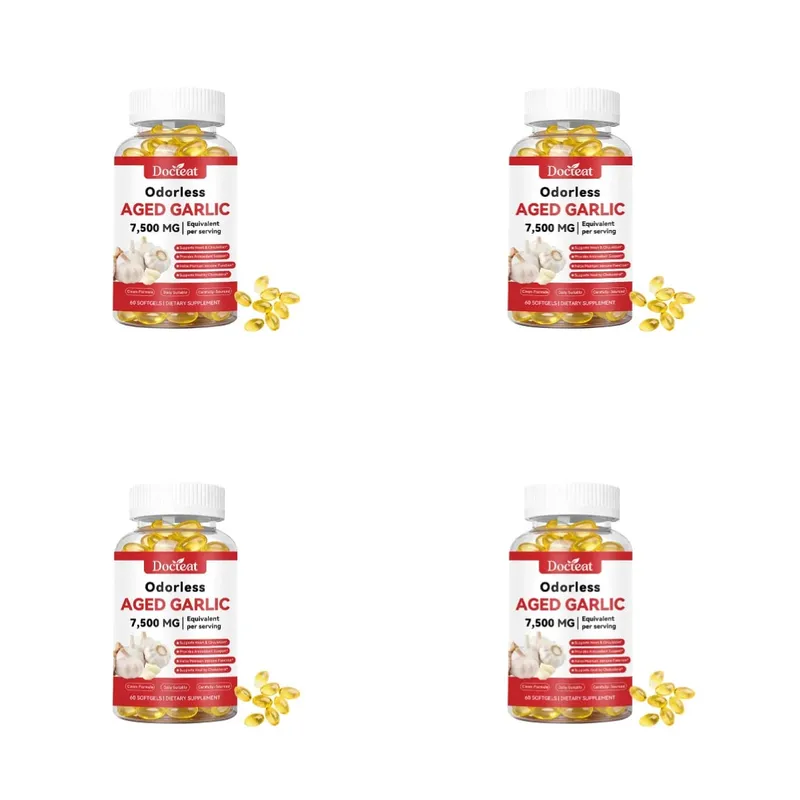 Odorless Aged Garlic Extract 7500mg Equivalent 60 Softgels - Immune Support Heart Health Antioxidant Supplement for Adults