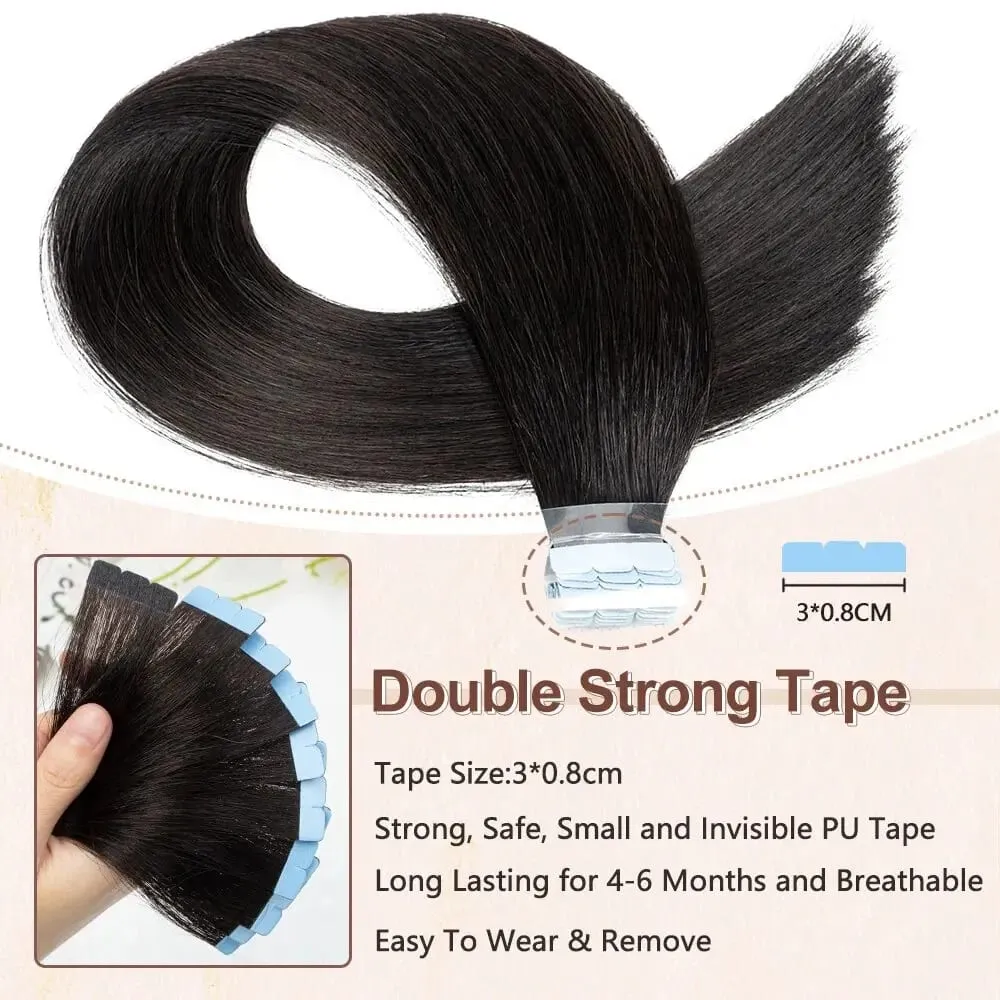 Invisible Adhesive Mini Tape Ins Straight Real Human Hair Extensions Easy Installation Add Volume For Women