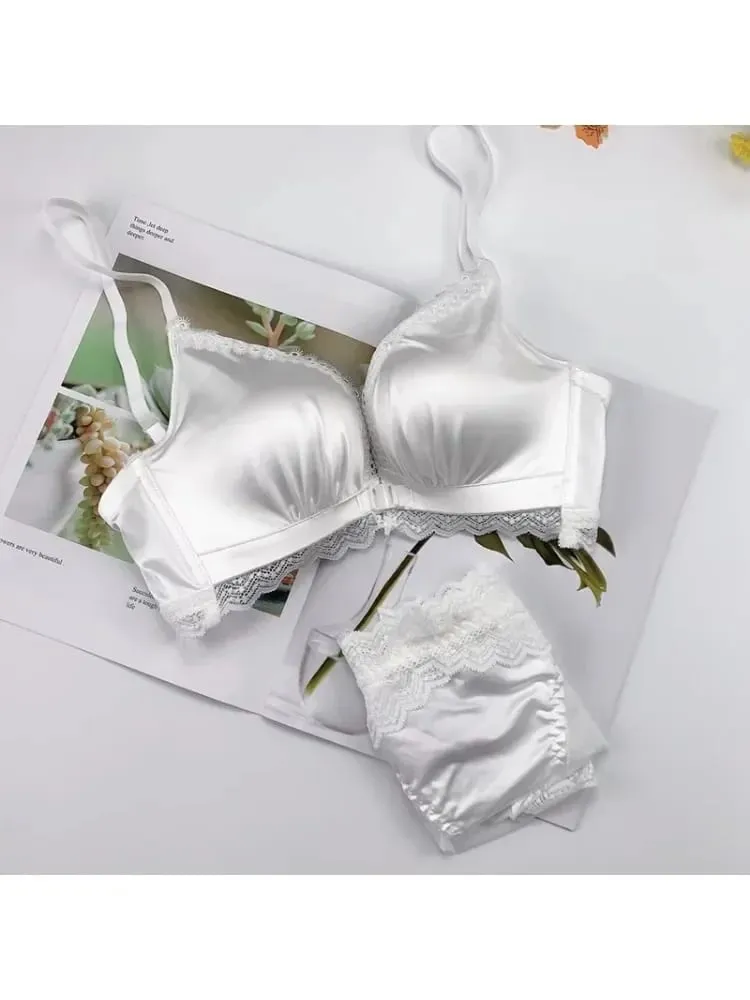Front Closure Push Up Bra Set - Women's Small Bust Lace Underwire Lingerie | Pull Up Lift Sexy Thin Beauty Back Bralette