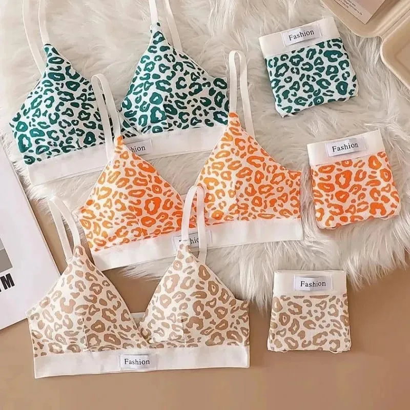 1/3Pcs Seamless Bra Set Low Waist Panties Leopard Bralette Sexy Lingerie Set Vneck Sport Brassiere Female Cotton Underwear — image 5