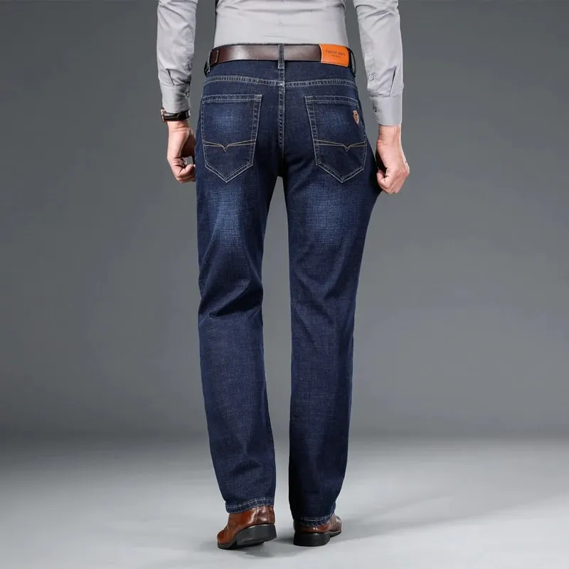BAO 2024 autumn spring fitted straight stretch denim jeans classic style badge youth men's business casual jeans trousers