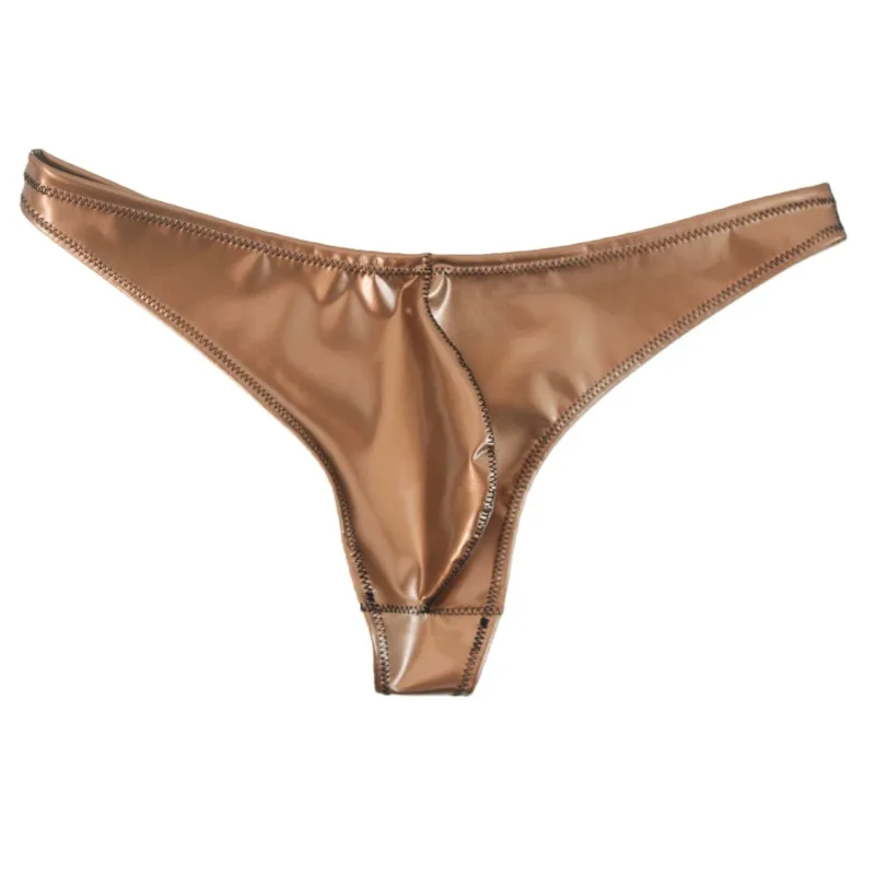 Pria Seksi Ukuran Besar Lateks PVC Mengkilap Panas Pendek Cembung U Kantong G-string Pakaian Dalam Modis Celana Ketat Lingeries PU Celana Panggung — image 9