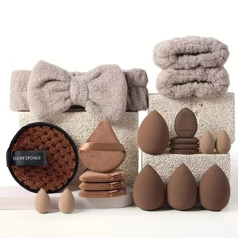 Makeup Brushes and Sponges Set Brown Makeup Puff Beauty Egg Headband Wristband Remover Kit Makeup Tool Gift 20/30