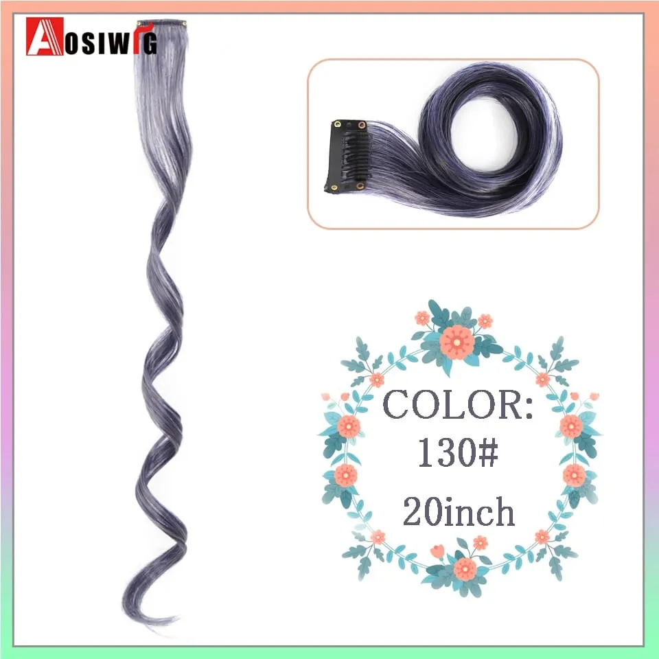 22" Synthetic Long Straight Rainbow Highlight Colored Hair Extensions Clip In One Piece Ombre Pink Purple Green Yellow For Wome