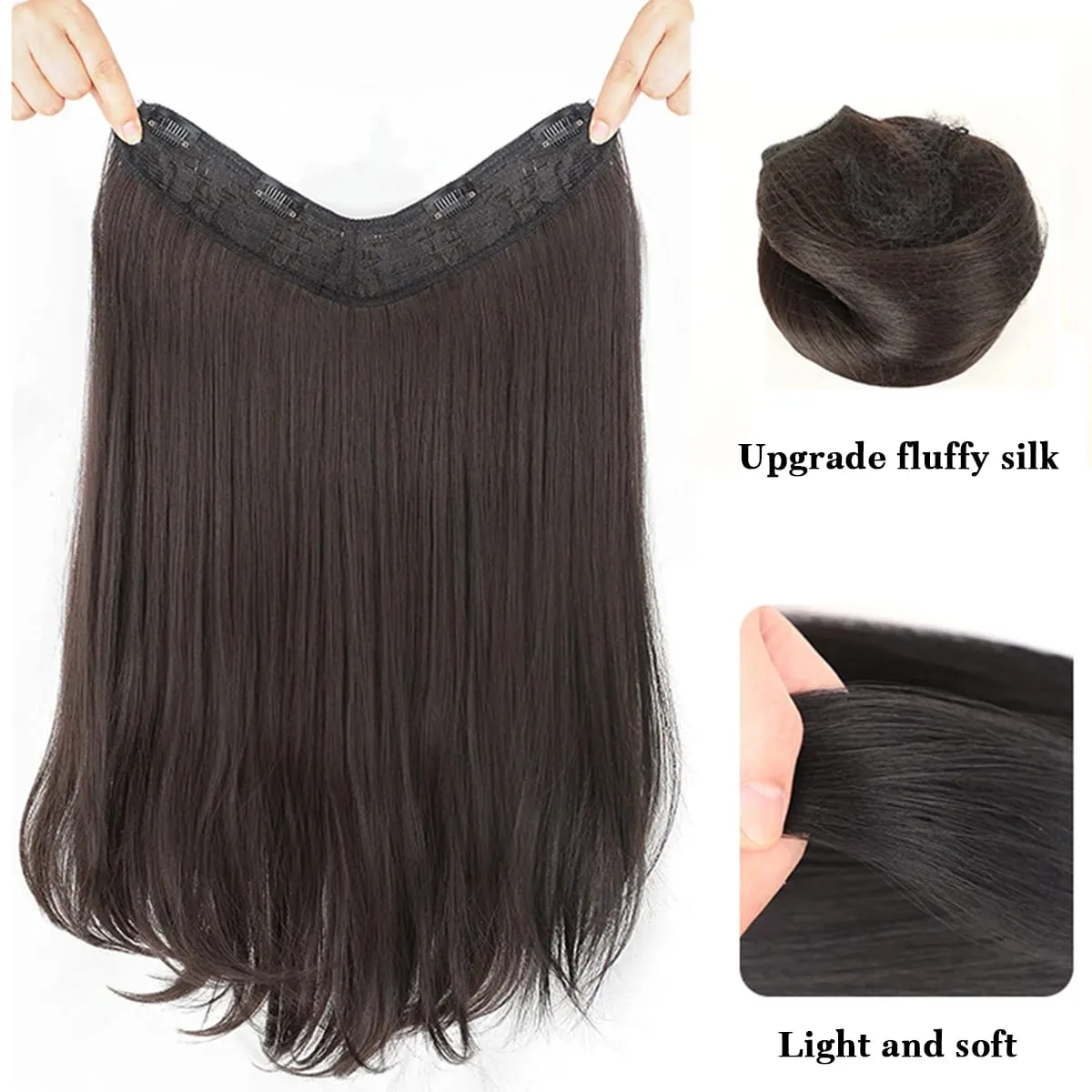 Synthetic V-shaped hair extensions wigs clips that naturally connect to women's hair heat-resistant wigs used for daily wear