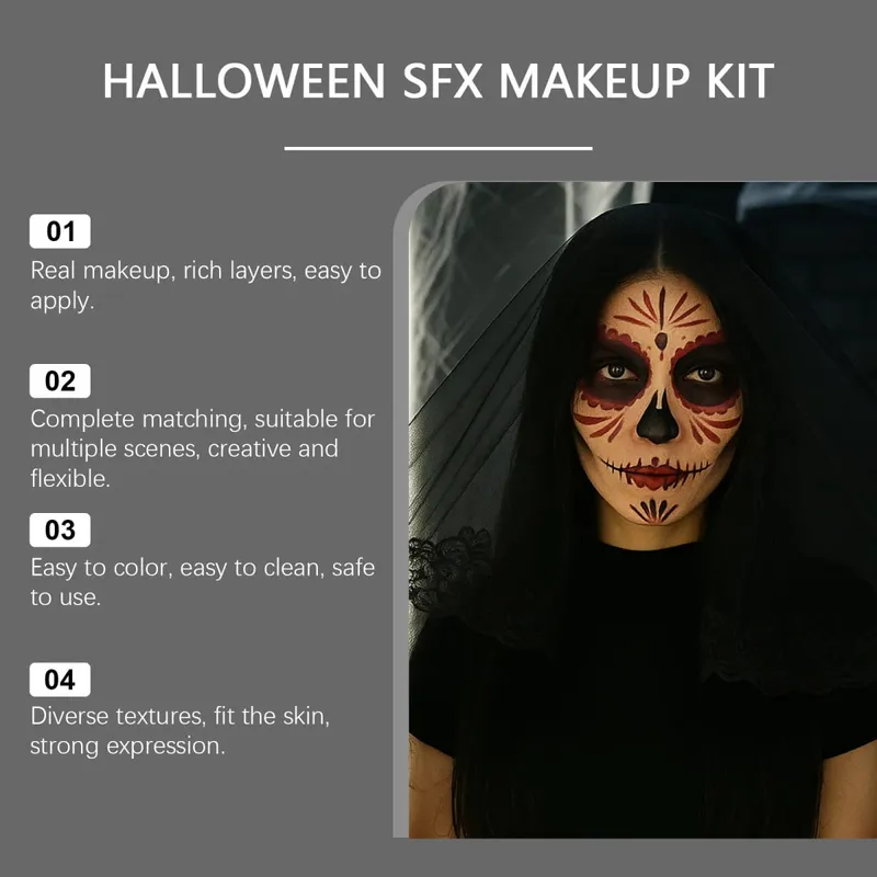 Halloween Sfx Makeup Kit-Liquid Latex Fake Blood Scar Wax Body Paint Palette Sponge-Professional Special Effects Makeup Set
