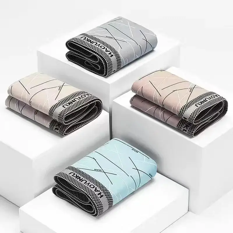 4 unids/lote 2XL-4XL bragas de hombre Boxers con estampado a rayas ropa interior de hombre Sexy U convexo masculino transpirable Sexy cuecas calzoncillos