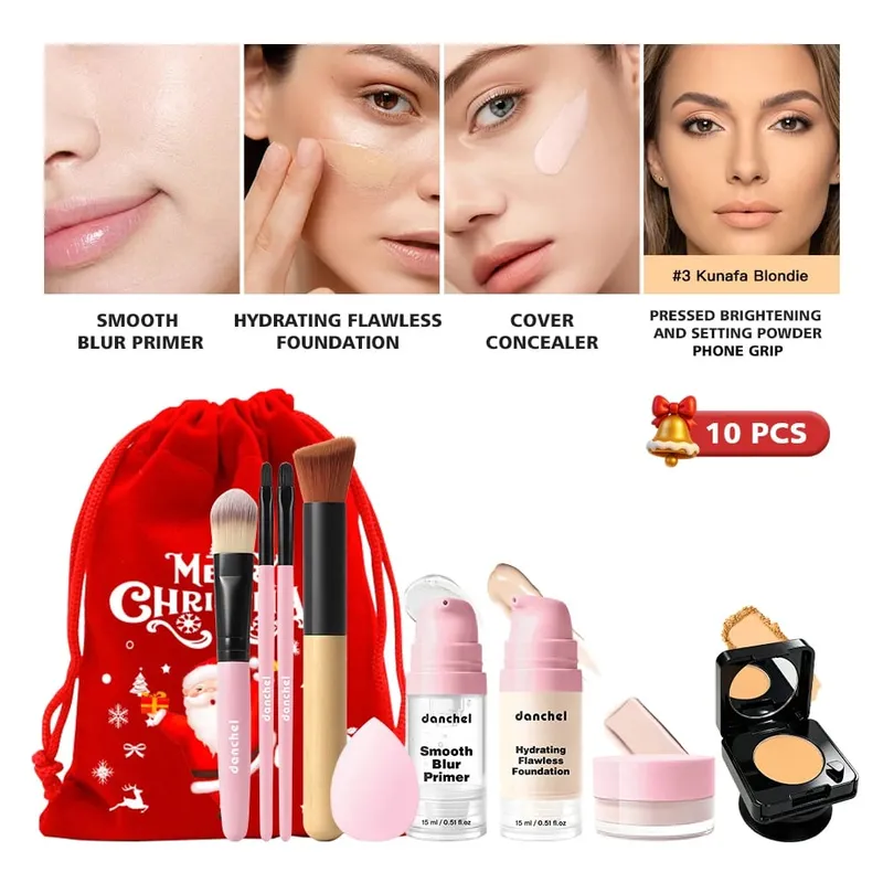 10Pcs Makeup Set Primer Foundation Concealer Setting Powder Makeup Brushes Beauty Sponge Full Face Cosmetic Kit Christmas Gift — image 10