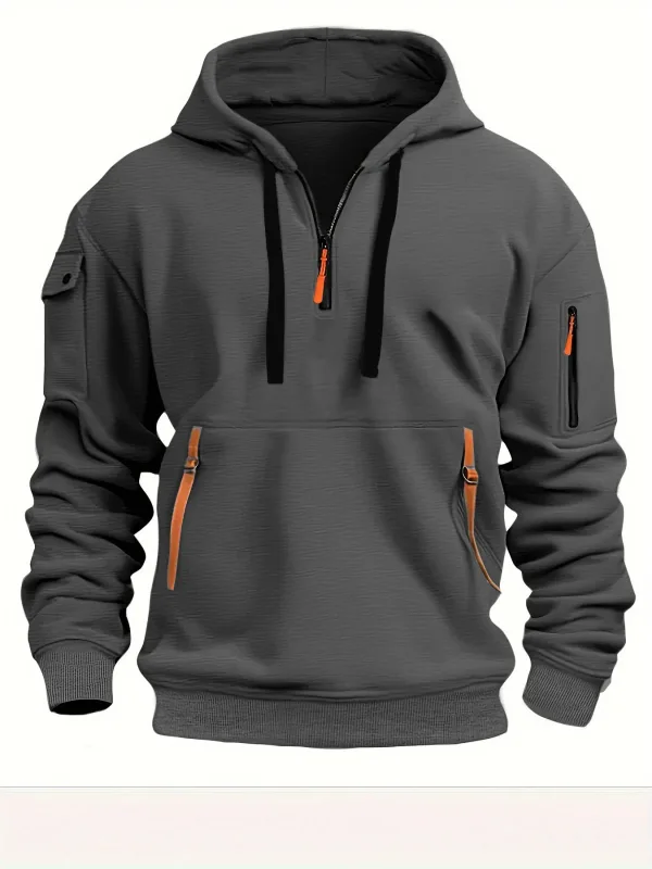 Men's Spring Autumn Hooded Sweatshirt Zip Multi Pocket Pullover Casual Sports Jacket Fashion Trendy Hoodie Top for Men Street