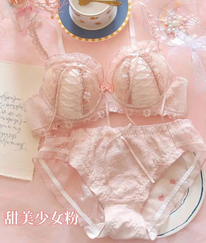 Japanese sweet pure wind lace underwear female small chest gathering anti-sag new girl Lolita bra set