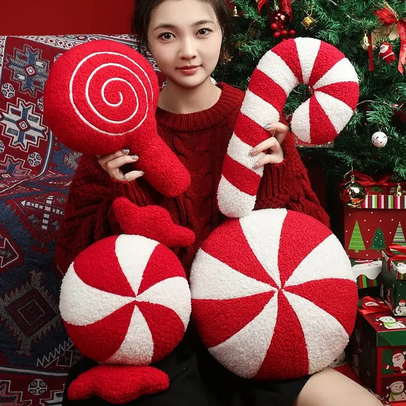 Classic Christmas Series Throw Pillow Candy Lollipop Snowflake Xmas Scepter Balls Doll Soft Sofa Cushion Festival Home Decor