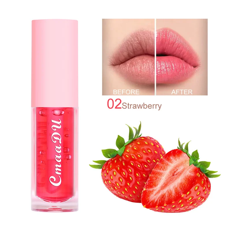 Fruit Color Changing Lip Gloss Strawberry Lip Oil Moisturizing Reduce Lips Line Liquid Lipstick Waterproof Jelly Plump Lips Care