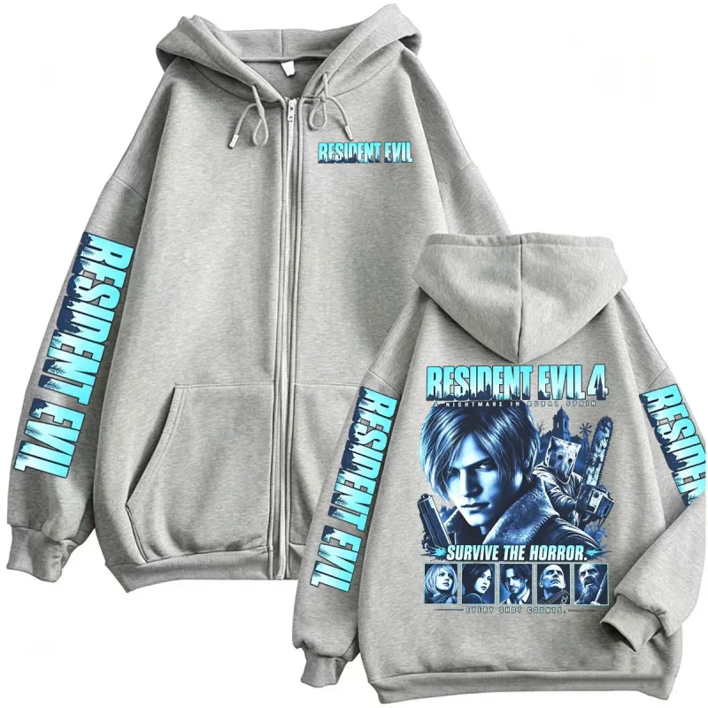 Resident Evil Requiem Sweats à capuche zippés Leon Kennedy Jeu d'horreur Sweat à capuche zippé Hommes Femmes Harajuku Veste classique Sweat Manteaux