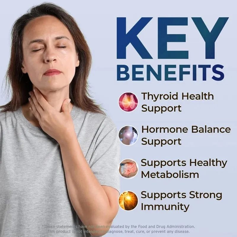 Organic Thyroid Function Support Capsules with L-Tyrosine Kelp for Immune System Metabolism Daily Energy & Mental Focus