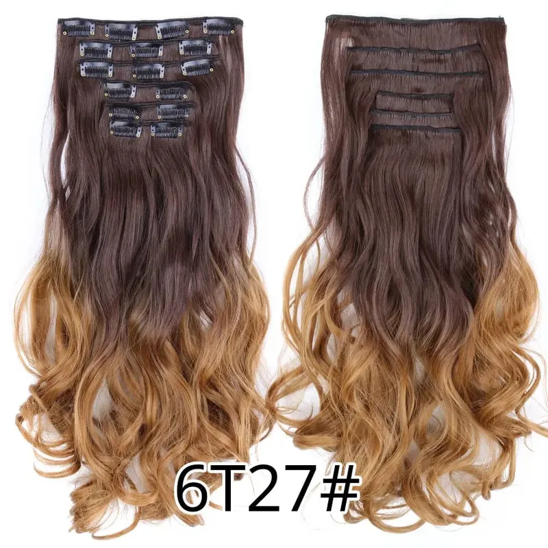 Black Clip In Extensions Straight 22" Long Synthetic Thick Clips On Hair Piece For Women 6Pcs/Set Curly Full Head Weddings Daily